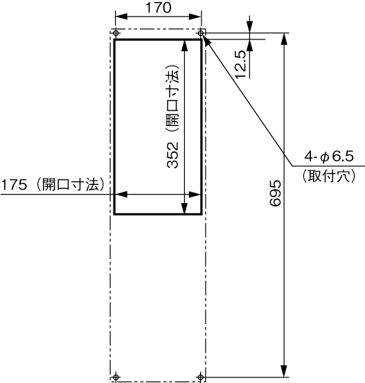 ENH-130L(R)-100 取付加工図(標準パネルカット)
