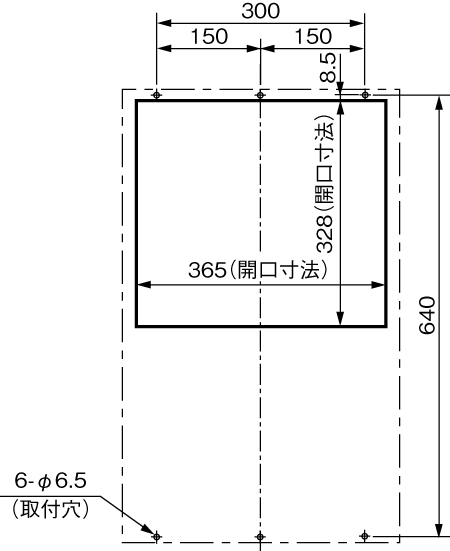 ENH-165L(R)-200 取付加工図（標準パネルカット）