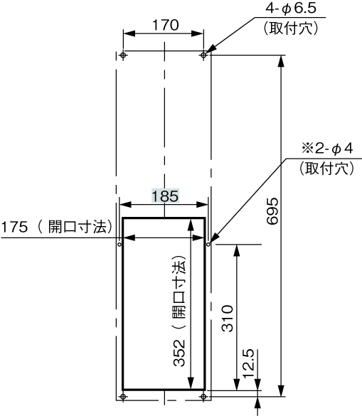 ENH-130L(R)-O-100 取付加工図（標準パネルカット）