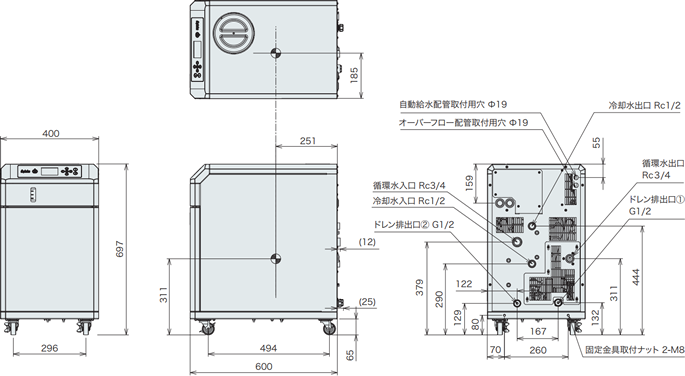 PCU-NE2500W 外形図